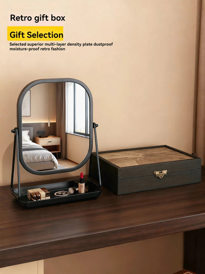 Rotating makeup mirror, light luxury style desktop with chassis, can store large makeup mirror, home dressing table mirror Taj Home Store