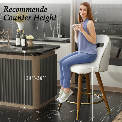 Set Of 2 24-Inch Swivel Counter Height Bar Stools With Solid Wood Legs &amp; Velvet Backs For Dining Kitchen Island Taj Home Store