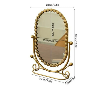 Light Luxury Wrought Iron Vertical Mirror Rotatable Retro Makeup Mirror Bedroom Vanity Mirror Desktop Ornament Photo Props Taj Home Store