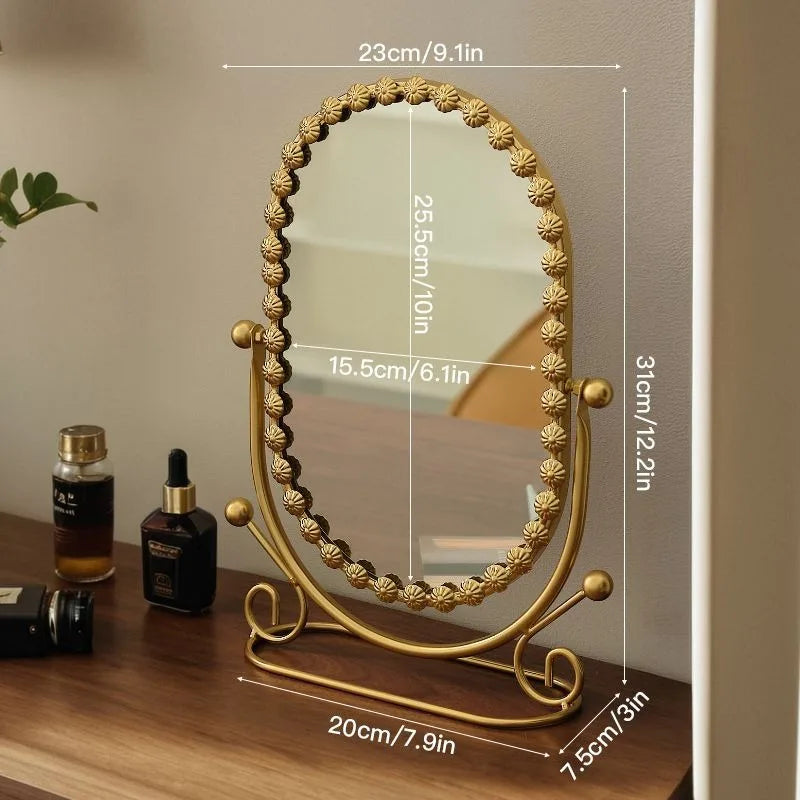Light Luxury Wrought Iron Vertical Mirror Rotatable Retro Makeup Mirror Bedroom Vanity Mirror Desktop Ornament Photo Props Taj Home Store