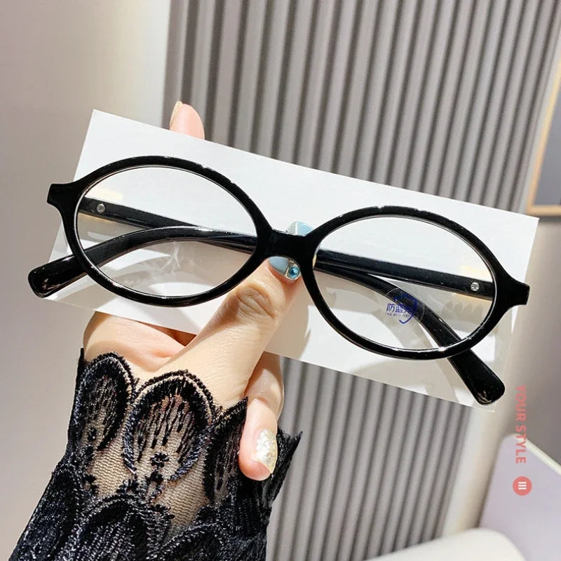 Elliptical Artistic Style Myopia Glasses Retro Small Frame Flat Lenses Ultra Light Finished Near Sight Eyewear Fashion Goggles Taj Home Store