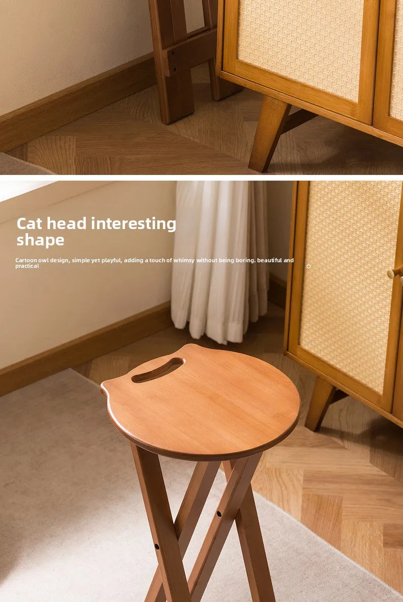 Retro style bamboo folding stool, household foldable round stool, foldable high stool, bar stool, restaurant dining stool Taj Home Store