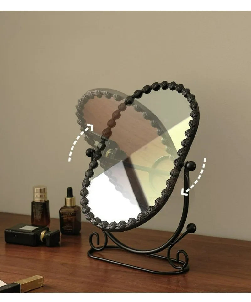Light Luxury Wrought Iron Vertical Mirror Rotatable Retro Makeup Mirror Bedroom Vanity Mirror Desktop Ornament Photo Props Taj Home Store