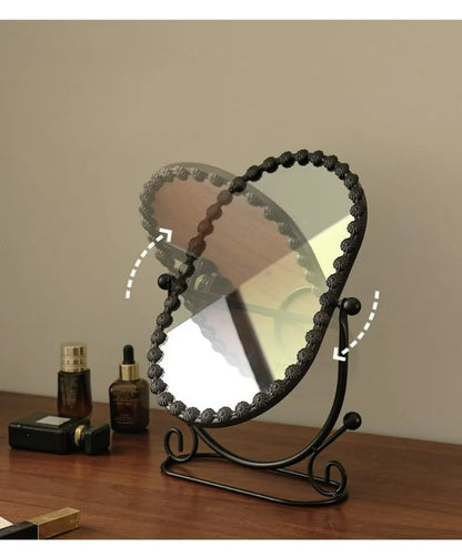 Light Luxury Wrought Iron Vertical Mirror Rotatable Retro Makeup Mirror Bedroom Vanity Mirror Desktop Ornament Photo Props Taj Home Store