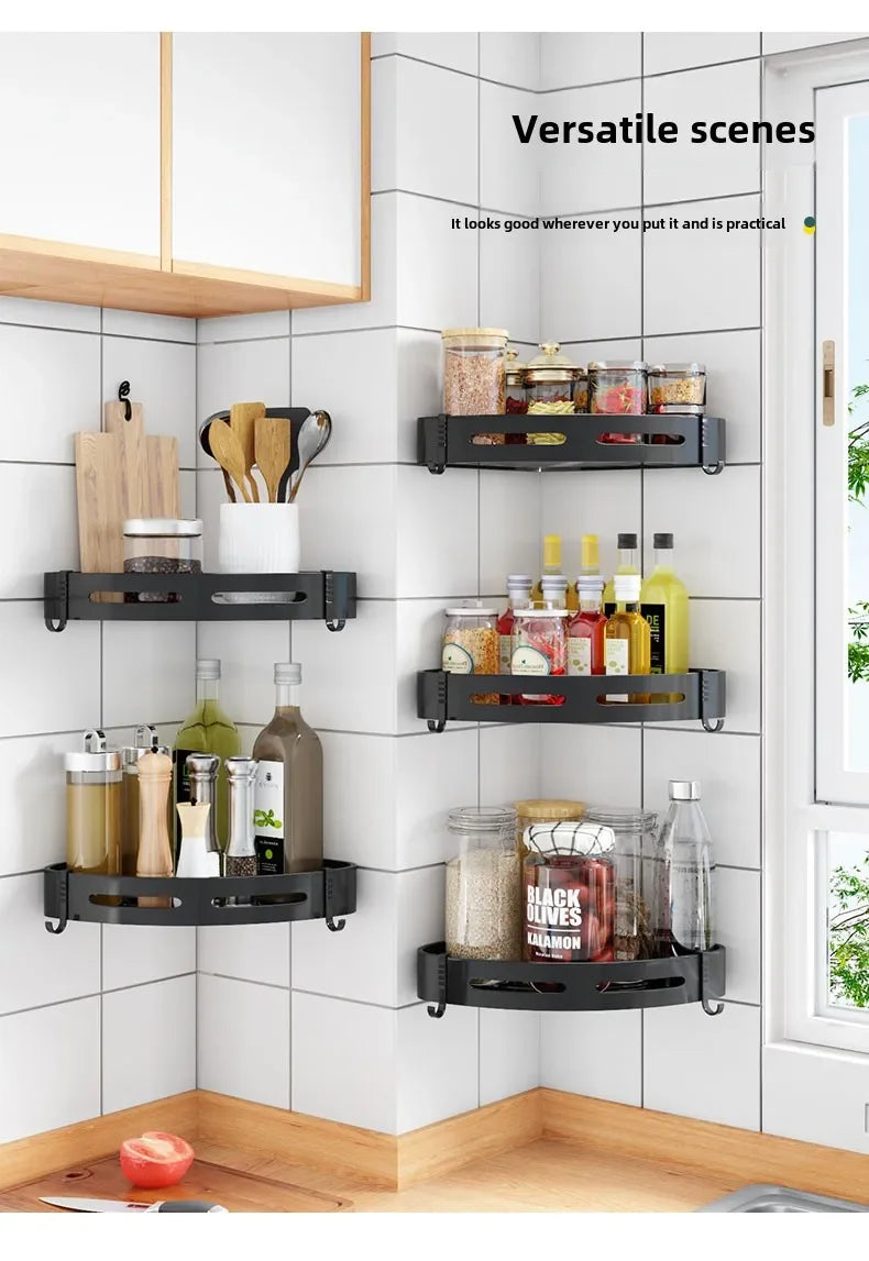 Bathroom Shelves Organizer No Punching Required Kitchen Corner Shelf Racks Shampoo Makeup Storage Holder Shower Towel Caddy Rack Taj Home Store