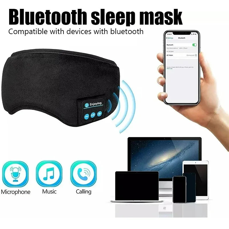 Eye Mask Sleep Headphones Bluetooth Sleeping Headphones Bluetooth Headband Soft Elastic Comfortable Wireless Music Earphones Taj Home Store