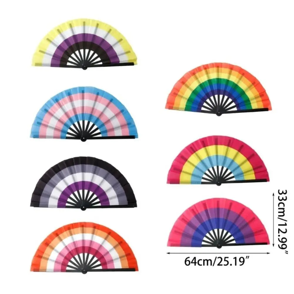 Fashion Plastic Colourful Hand Fans 33cm Colourful Kung Fu Fan Folding Rainbows Pattern Hand Folding Fan Dance Performance Taj Home Store