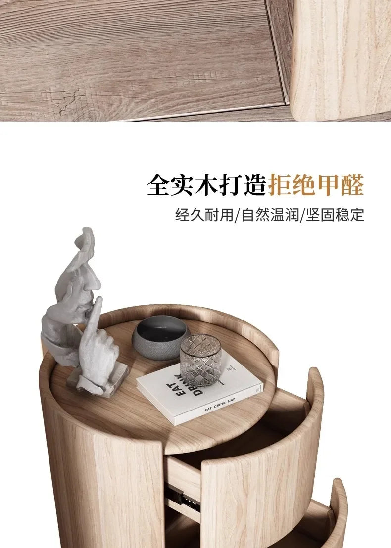 Home Living Room Sofa Side Cabinet, Creative Round Solid Wood Bedside Table, New Simple Modern Small Bedroom Storage Cabinet Taj Home Store