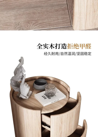 Home Living Room Sofa Side Cabinet, Creative Round Solid Wood Bedside Table, New Simple Modern Small Bedroom Storage Cabinet Taj Home Store