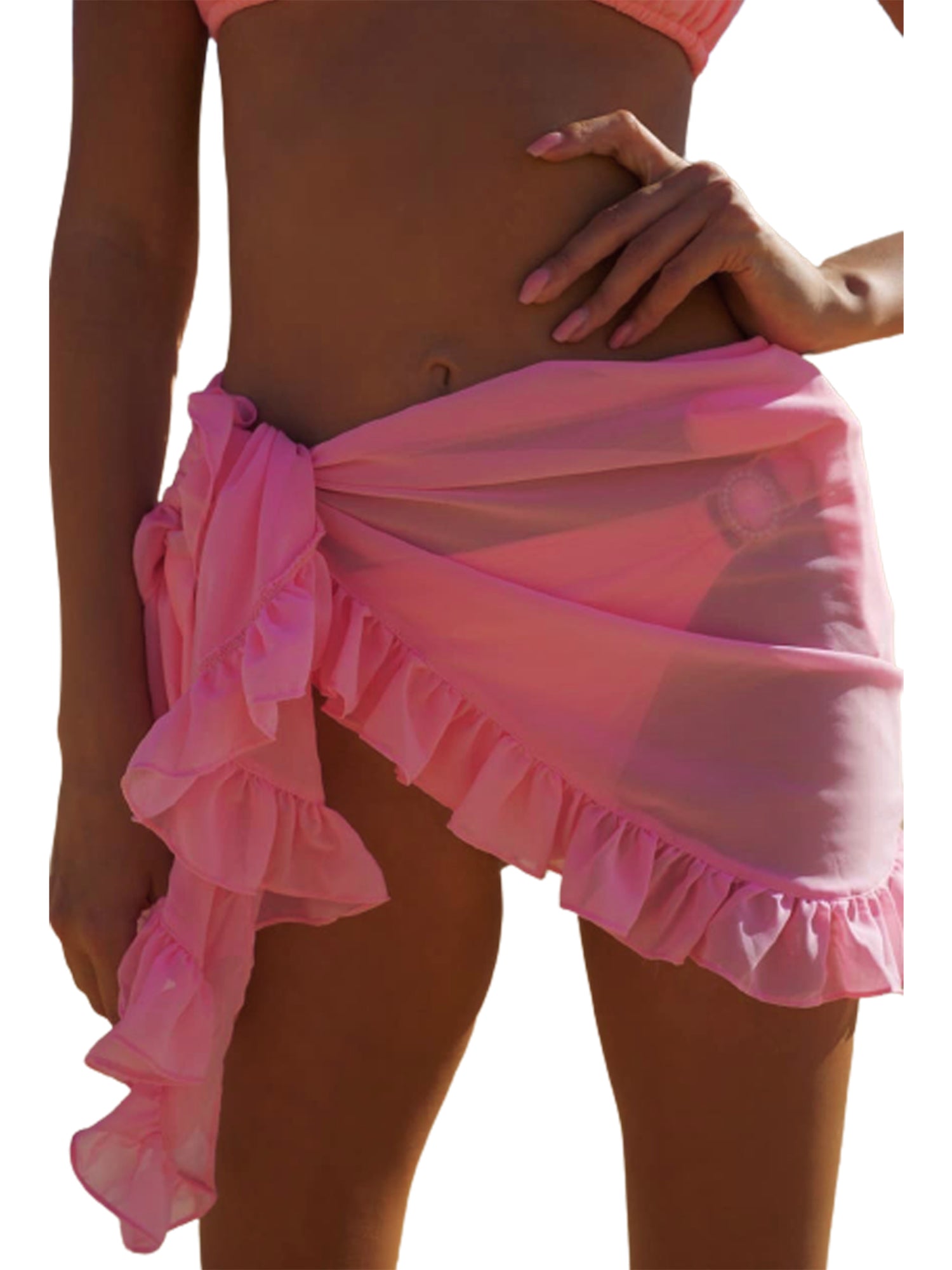 Women Swimsuit Bikini Cover-Ups Skirt Summer Solid Color Beach Wrap Skirt Swimwear Female Ruffles Trim Lace Up Sarong Cover Ups Taj Home Store