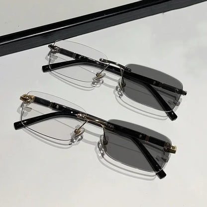 Business High-end Near Sight Glasses Trendy Photochromic Edgeless Frameless Myopia Glasses Small Square Color Change Eyewear Taj Home Store