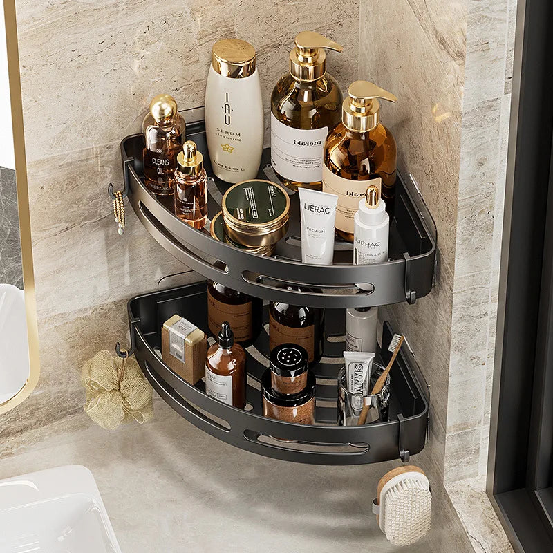 Bathroom Shelves Organizer No Punching Required Kitchen Corner Shelf Racks Shampoo Makeup Storage Holder Shower Towel Caddy Rack Taj Home Store