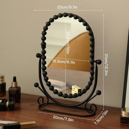 Light Luxury Wrought Iron Vertical Mirror Rotatable Retro Makeup Mirror Bedroom Vanity Mirror Desktop Ornament Photo Props Taj Home Store