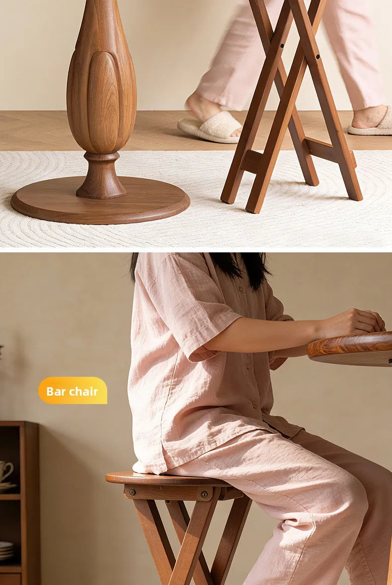 Retro style bamboo folding stool, household foldable round stool, foldable high stool, bar stool, restaurant dining stool Taj Home Store