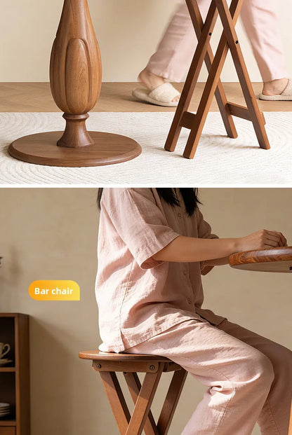 Retro style bamboo folding stool, household foldable round stool, foldable high stool, bar stool, restaurant dining stool Taj Home Store