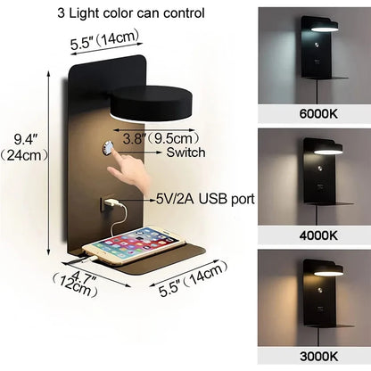 Bedroom Led Wall Lamps with USB Charge Wall Light Indoor Lamp for Living Room Decor Wall Panels with Switch Aisle Modern Sconce Taj Home Store