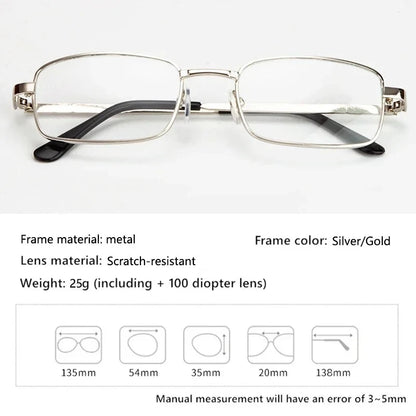 Design Reading Glasses for Men and Women Full-frame Alloy Clear HD Lens Presbyopia Eyeglasses Impact Scratch Resistant 0 To +4.0