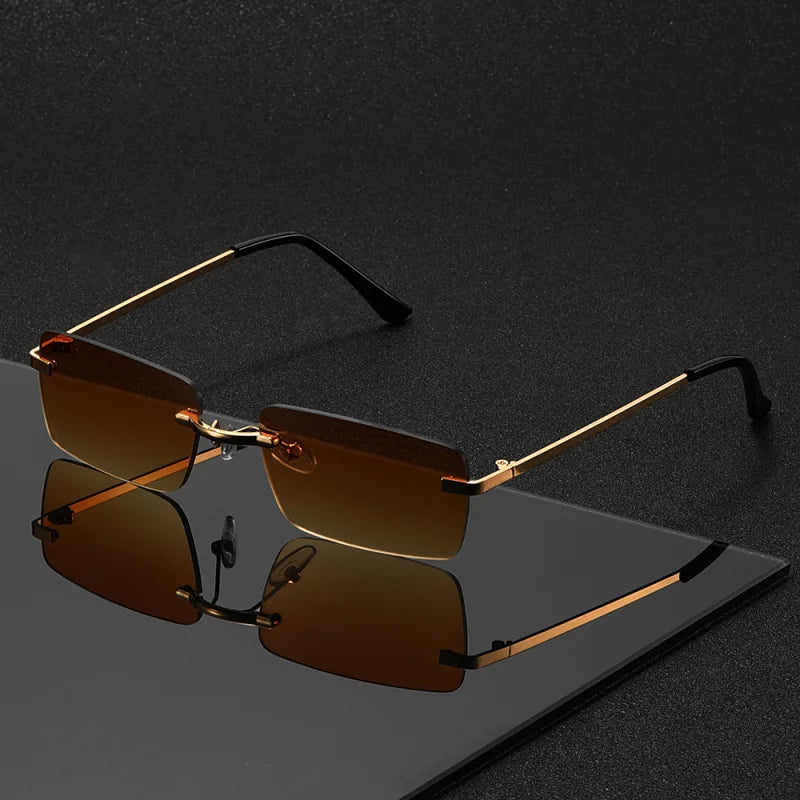 1PC, Rectangular rimless glasses, small frame exquisite style, retro elegant glasses, suitable for men and women Taj Home Store