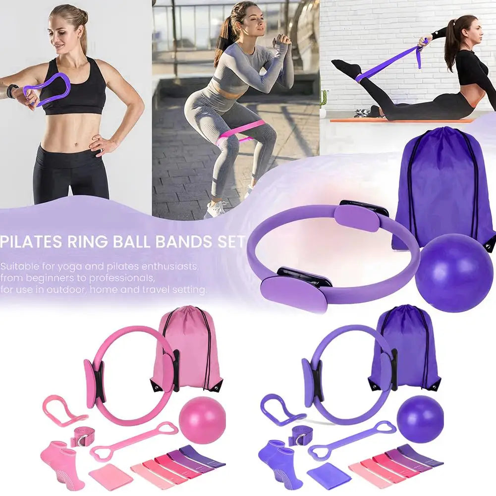 Pilates Ring Set 13 Pcs - Home Gym Equipment for Strength Training, Toning &amp; Stretching incl. Yoga Accessories - All Levels Taj Home Store