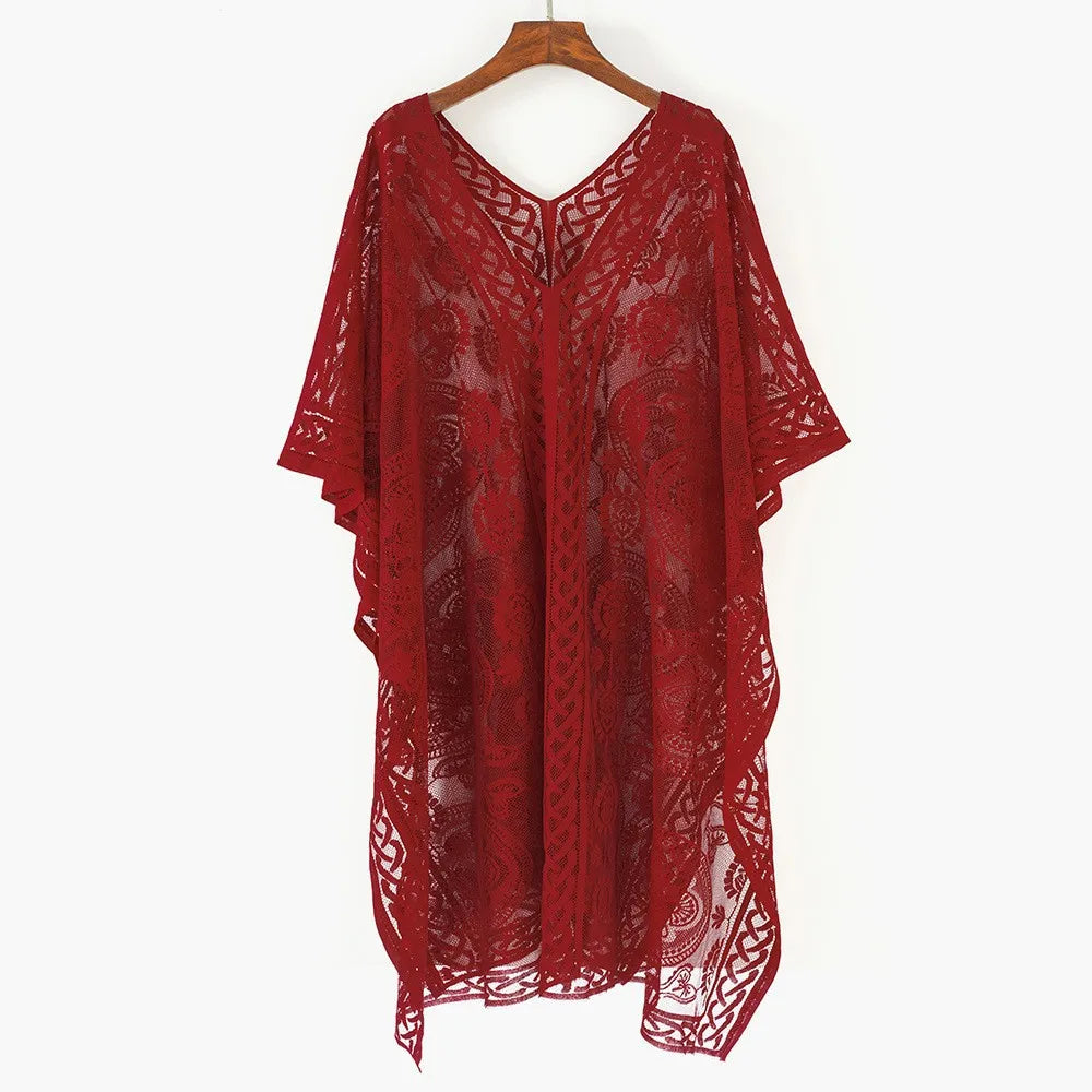 Sexy Elegant Lace Beach Cover Up for Women, Bathing Suit Cover Up, V-Neck Swimsuit Coverup for Poolside, Seaside and Party Taj Home Store