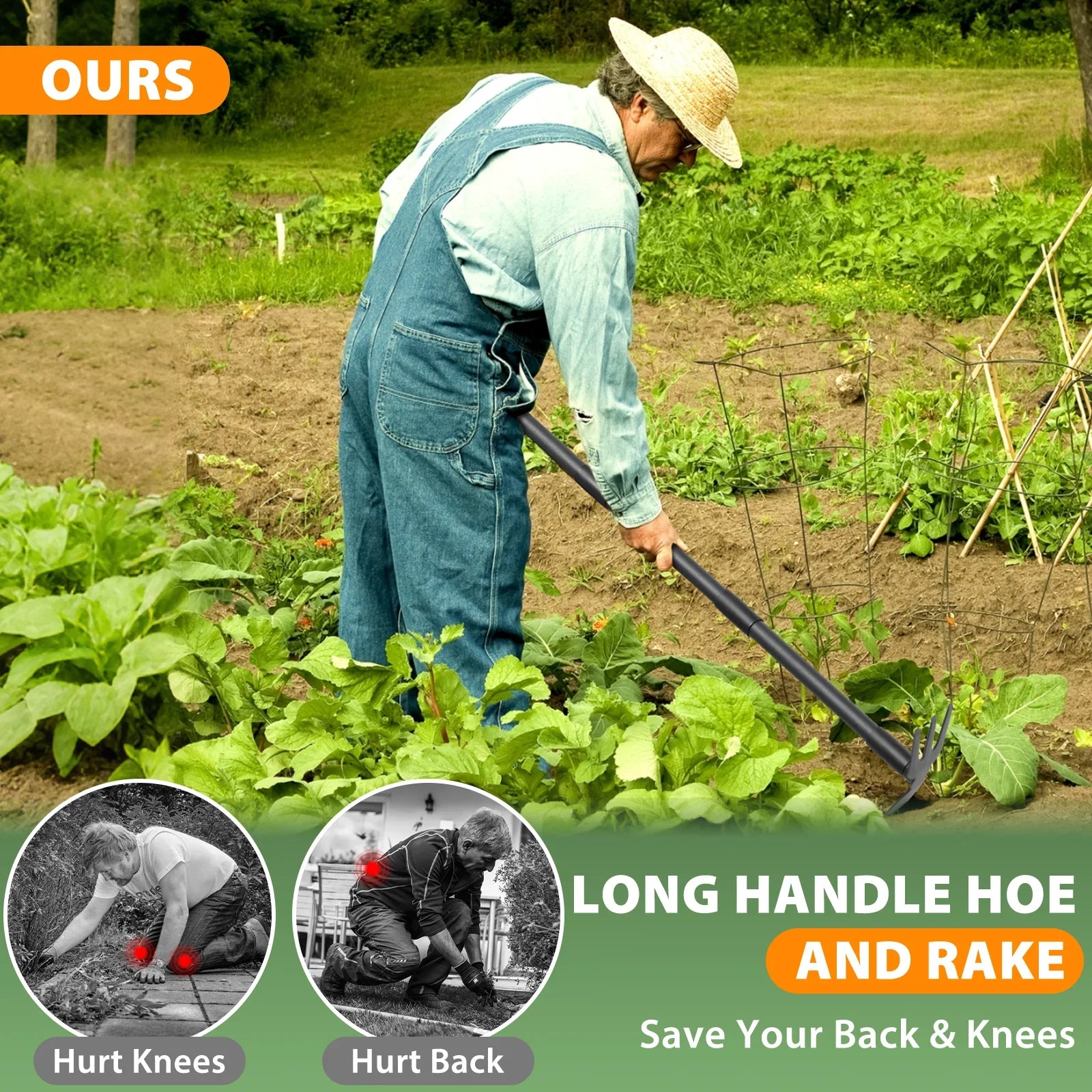 Weed Puller Tool with 45.5" Long Handle, 2 in 1 Small Garden Weeding Hoe &amp; Rake, Handheld Stand Up Hoe Garden Tool for Lawn, Gar Taj Home Store