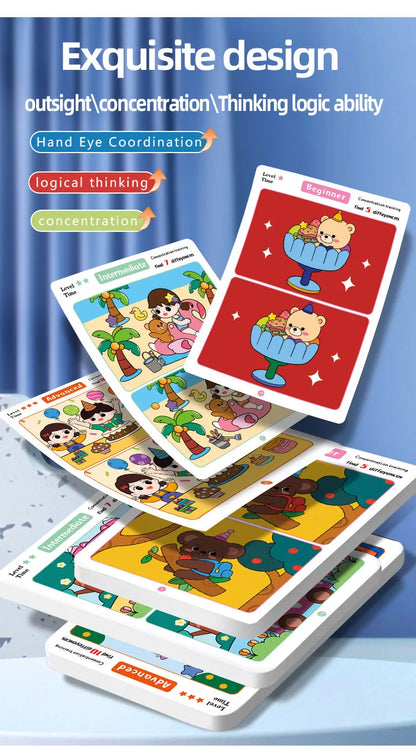Find Differences Card Game Reusable Cartoon Educational Puzzle for Kids Three Difficulty Levels for Focus Attention Training Taj Home Store