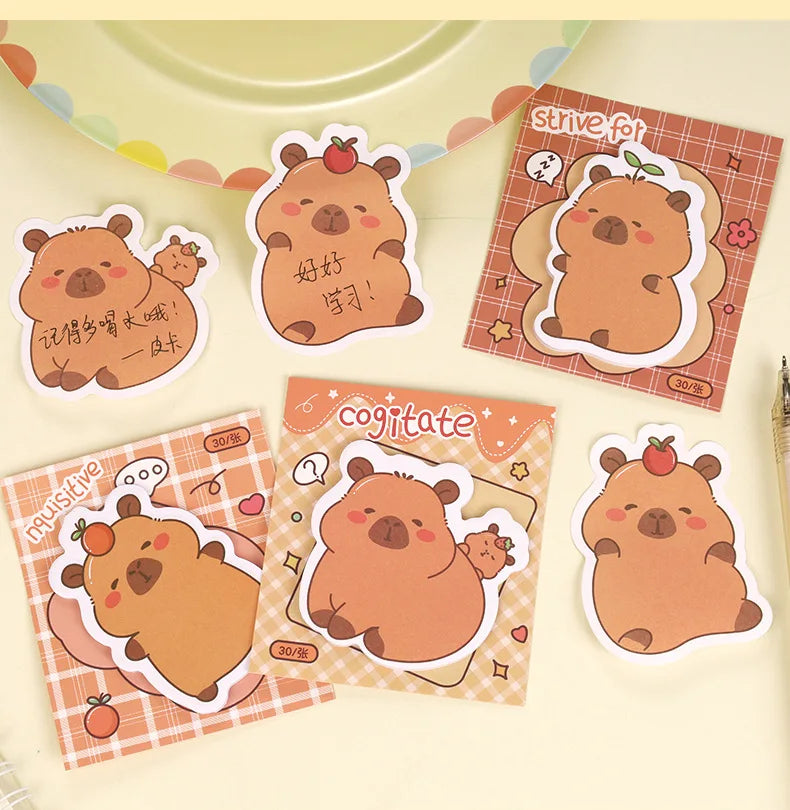 5Pcs/Lot Creative Capybara Memo Pad Cute Cartoon Sticky Notes Message Sticker Book Kawaii Writing Pads School Office Supplies Taj Home Store