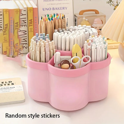 1pc 360 degree cute rotating pen holder, large capacity multifunctional desktop stationery storage box, stationery storage Taj Home Store