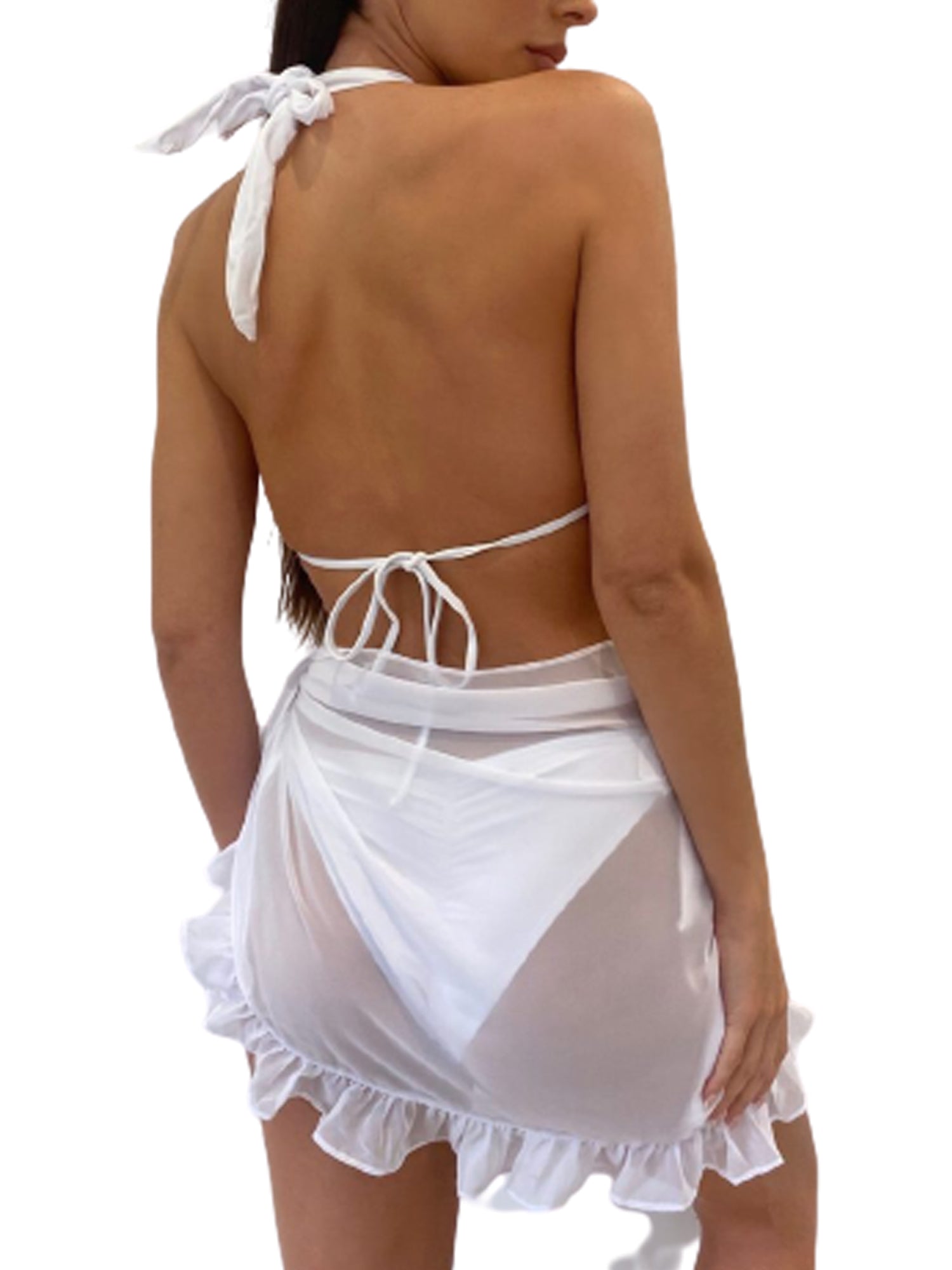 Women Swimsuit Bikini Cover-Ups Skirt Summer Solid Color Beach Wrap Skirt Swimwear Female Ruffles Trim Lace Up Sarong Cover Ups Taj Home Store