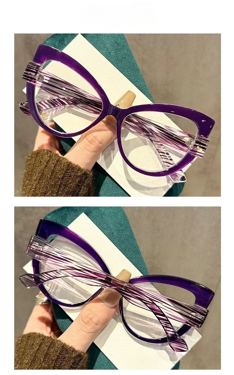 New Fashionable High-definition Cat Eye Glasses with Large Frame Color Blocking Design and Multi-color Anti Blue Light Glasses