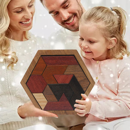 Hexagonal Wooden Geometric Shape Jigsaw Puzzles Chess Game Board Montessori Toys Brain Teaser Educational Intelligence Toys Taj Home Store