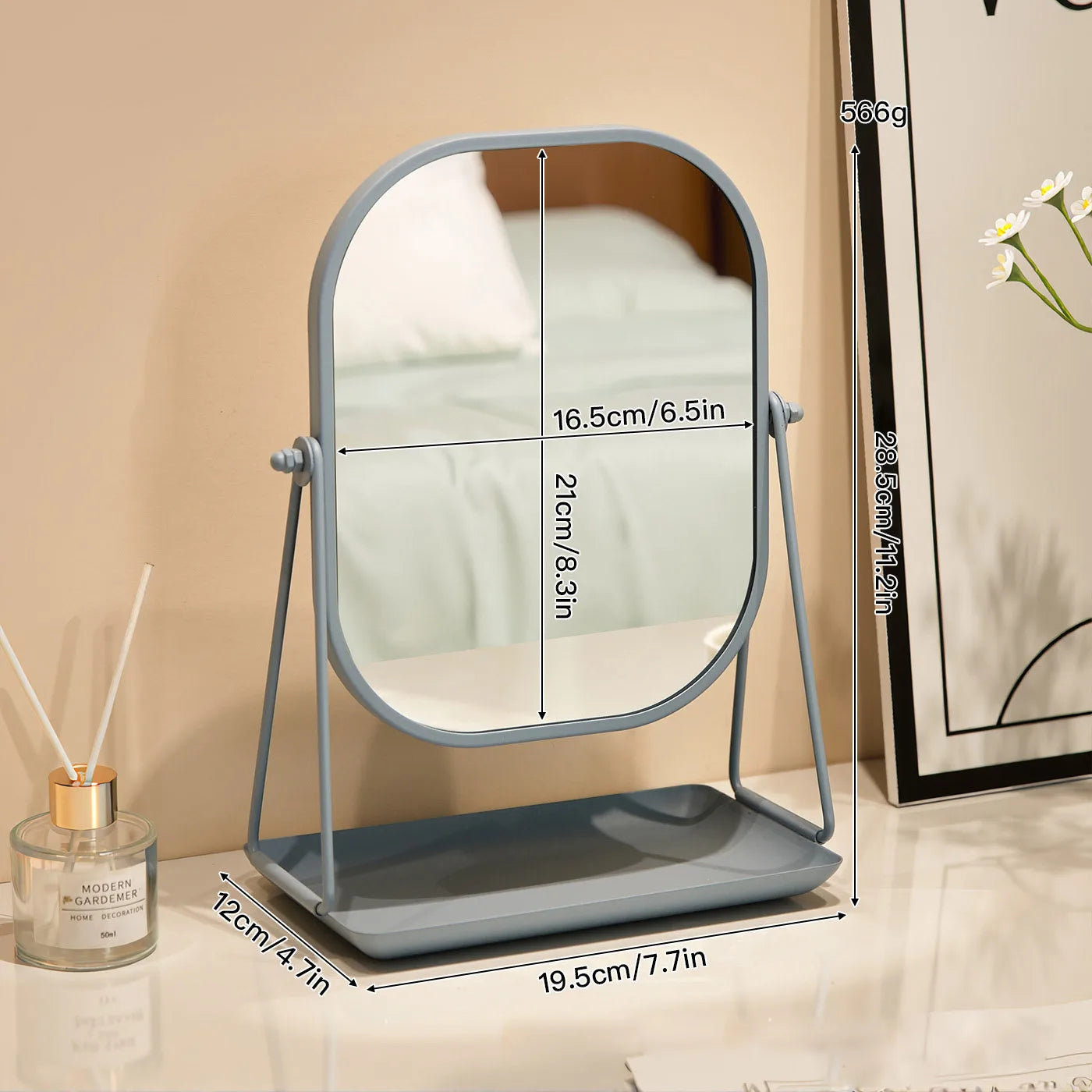 Rotating makeup mirror, light luxury style desktop with chassis, can store large makeup mirror, home dressing table mirror Taj Home Store