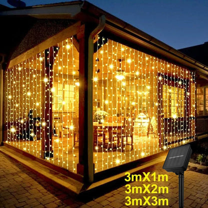 Outdoor Solar Curtain Light 3x3M 300Leds Holiday Decorations Garland 8 Modes Halloween Christmas Party Decor String Lights Taj Home Store