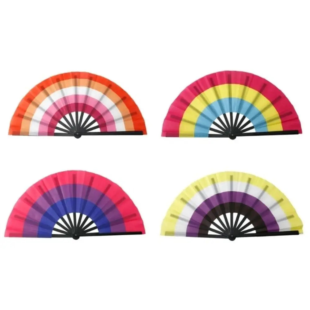 Fashion Plastic Colourful Hand Fans 33cm Colourful Kung Fu Fan Folding Rainbows Pattern Hand Folding Fan Dance Performance Taj Home Store