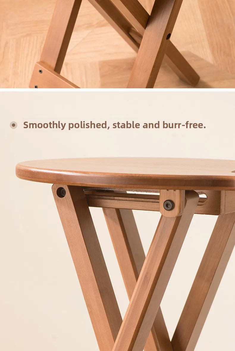 Retro style bamboo folding stool, household foldable round stool, foldable high stool, bar stool, restaurant dining stool Taj Home Store