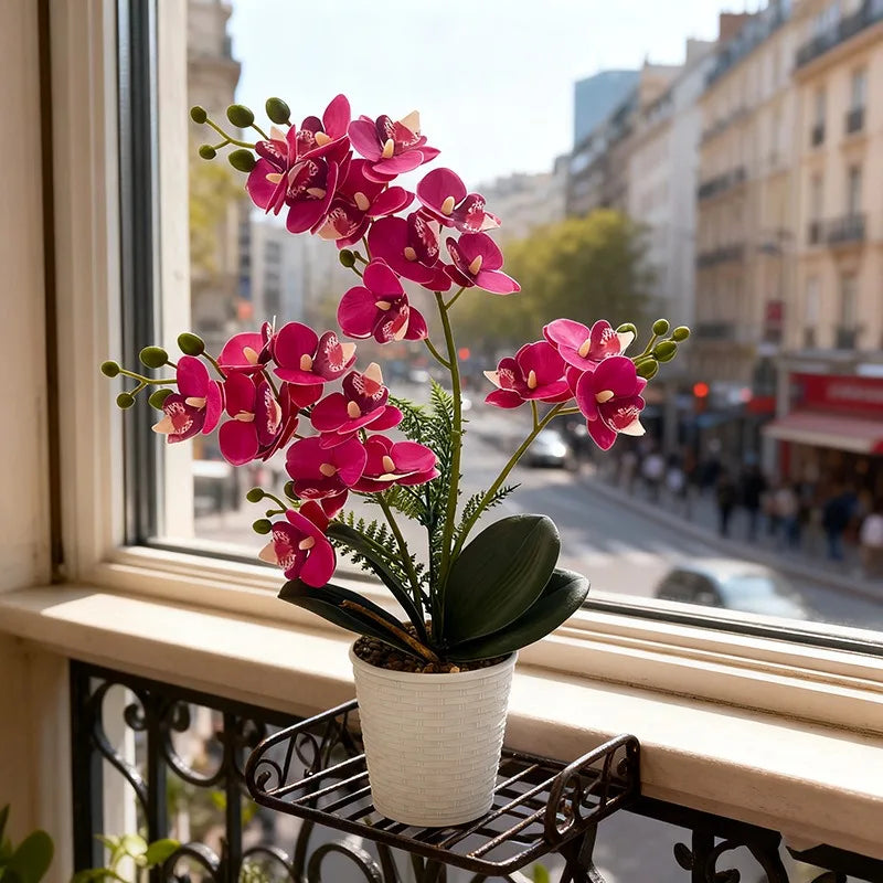 Vine Woven Stone Pot Simulation 21 Butterfly Orchid Potted Plants Feel Film Fake Flowers Office Decoration Ornaments Taj Home Store