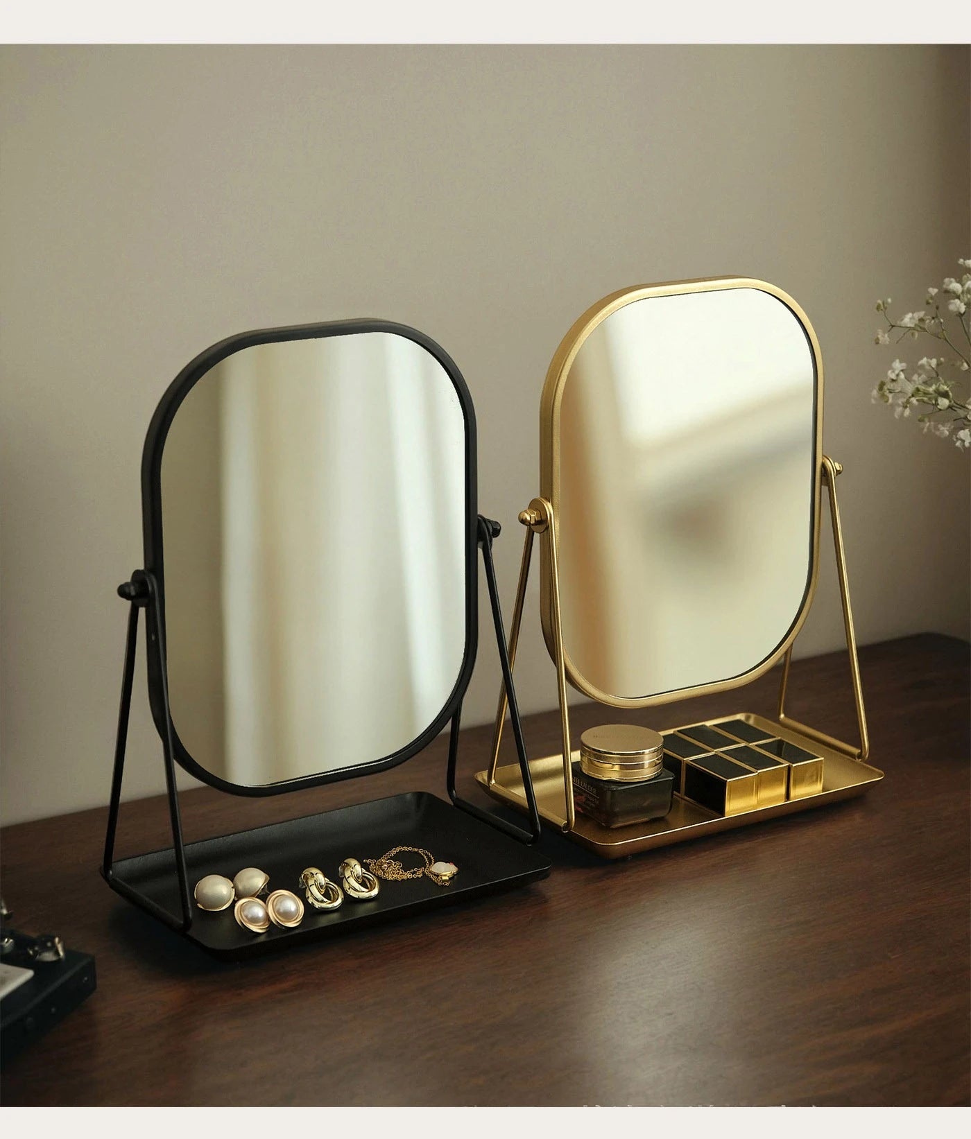 Rotating makeup mirror, light luxury style desktop with chassis, can store large makeup mirror, home dressing table mirror Taj Home Store