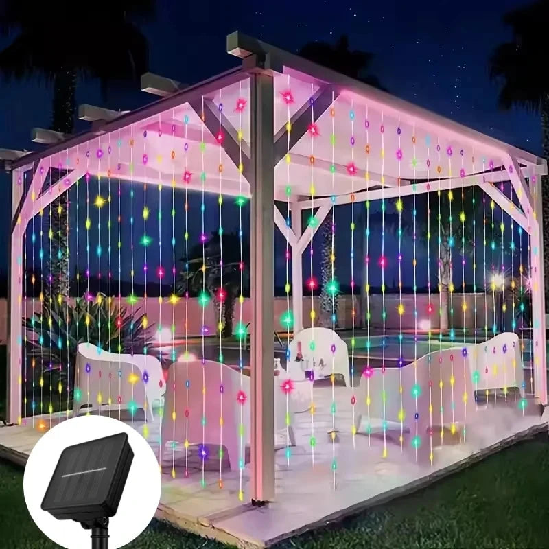 Outdoor Solar Curtain Light 3x3M 300Leds Holiday Decorations Garland 8 Modes Halloween Christmas Party Decor String Lights Taj Home Store