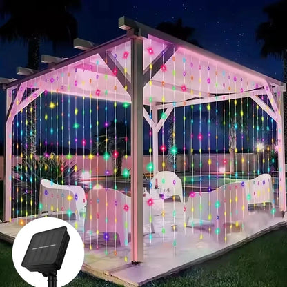 Outdoor Solar Curtain Light 3x3M 300Leds Holiday Decorations Garland 8 Modes Halloween Christmas Party Decor String Lights Taj Home Store