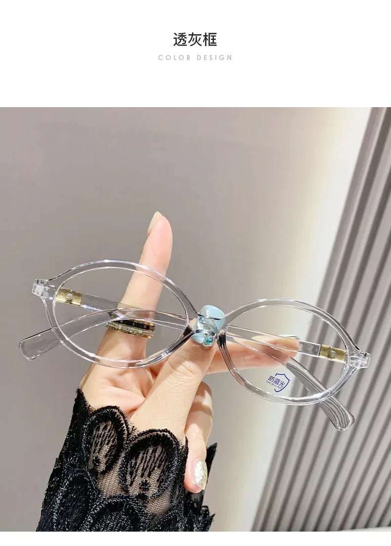 Elliptical Artistic Style Myopia Glasses Retro Small Frame Flat Lenses Ultra Light Finished Near Sight Eyewear Fashion Goggles Taj Home Store