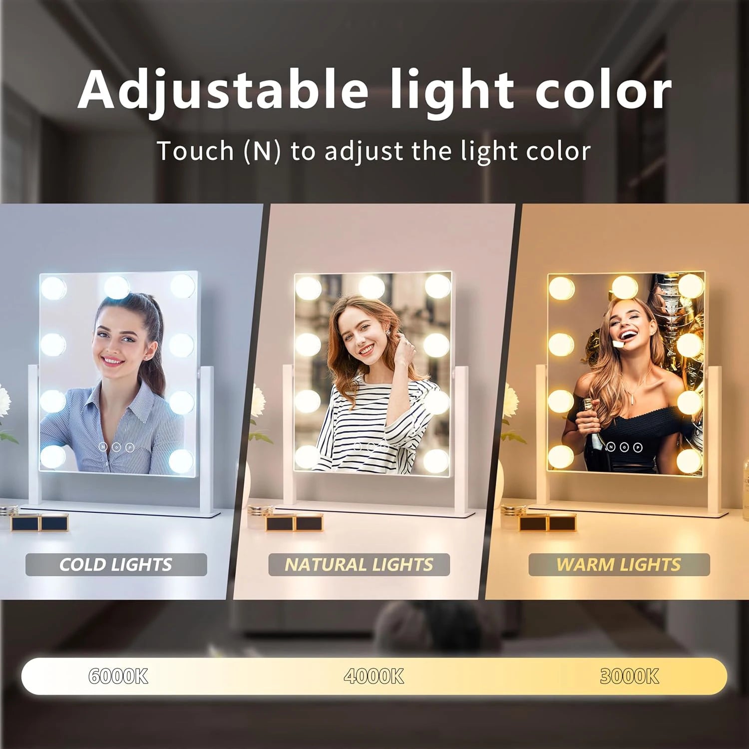 Vanity Mirror with Lights, Makeup Mirror with 3 Color Lighting Modes, Detachable 10X Magnification, Touch Control &amp; 360°Rotation Taj Home Store