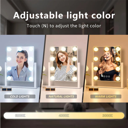 Vanity Mirror with Lights, Makeup Mirror with 3 Color Lighting Modes, Detachable 10X Magnification, Touch Control &amp; 360°Rotation Taj Home Store