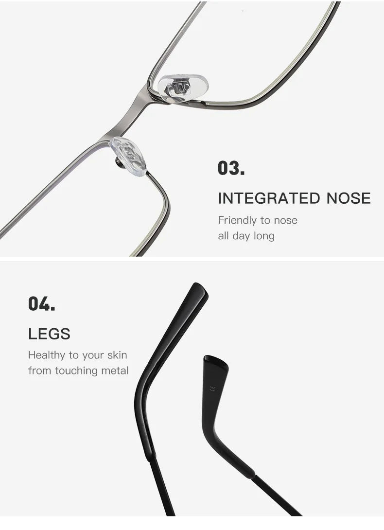 Men Square Metal Large Frame Myopia Glasses Spring Leg Elderly Near Sight Eyewear Blue Light Blocking Eye Protection Eyeglasses Taj Home Store