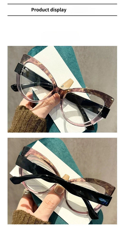 New Fashionable High-definition Cat Eye Glasses with Large Frame Color Blocking Design and Multi-color Anti Blue Light Glasses