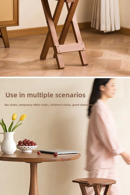 Retro style bamboo folding stool, household foldable round stool, foldable high stool, bar stool, restaurant dining stool Taj Home Store