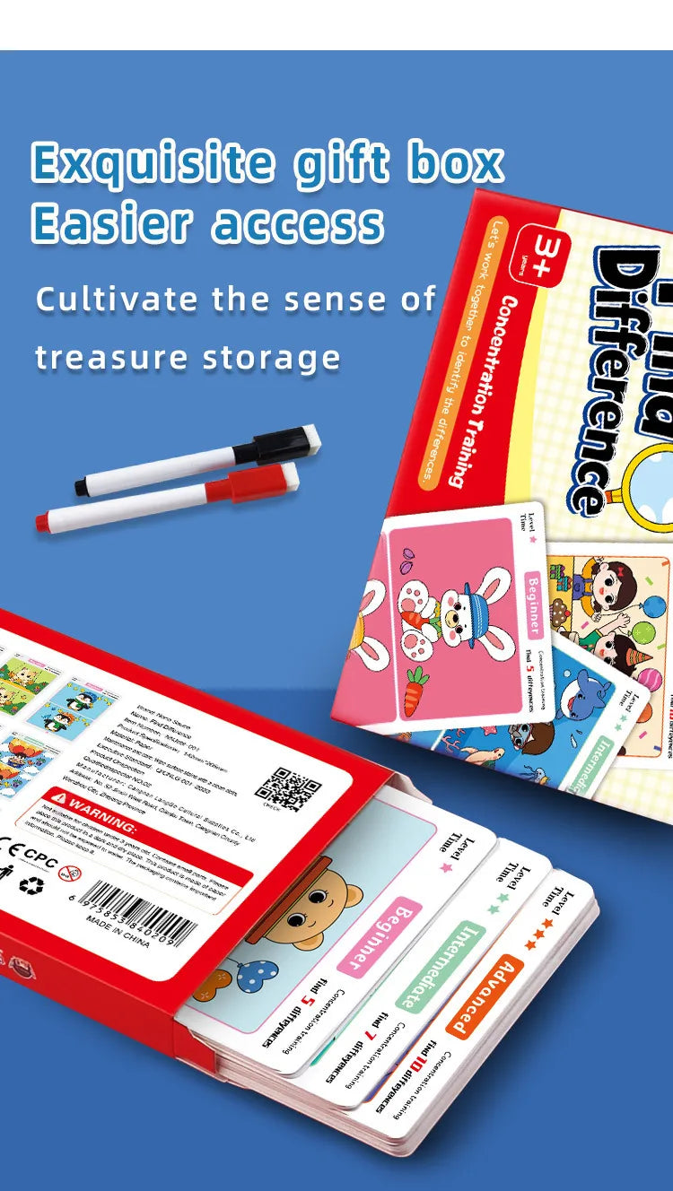 Find Differences Card Game Reusable Cartoon Educational Puzzle for Kids Three Difficulty Levels for Focus Attention Training Taj Home Store