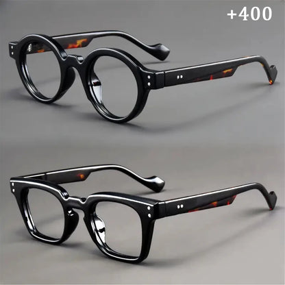 A set of 2 vintage round and square reading glasses, suitable for both men and women, designed to assist with presbyopia Taj Home Store