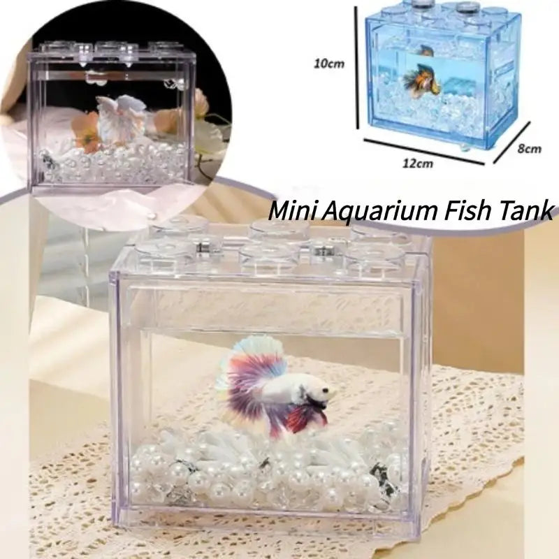 .New.Aquarium Mini Acrylic Fish Tank Reptile Pet Box Stackable Aquarium Cylinder Landscape Seaweed For Home Office Decoration Taj Home Store