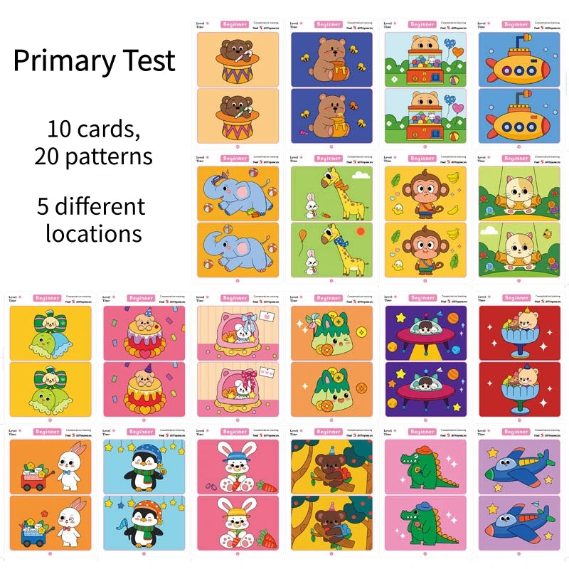 Find Differences Card Game Reusable Cartoon Educational Puzzle for Kids Three Difficulty Levels for Focus Attention Training Taj Home Store