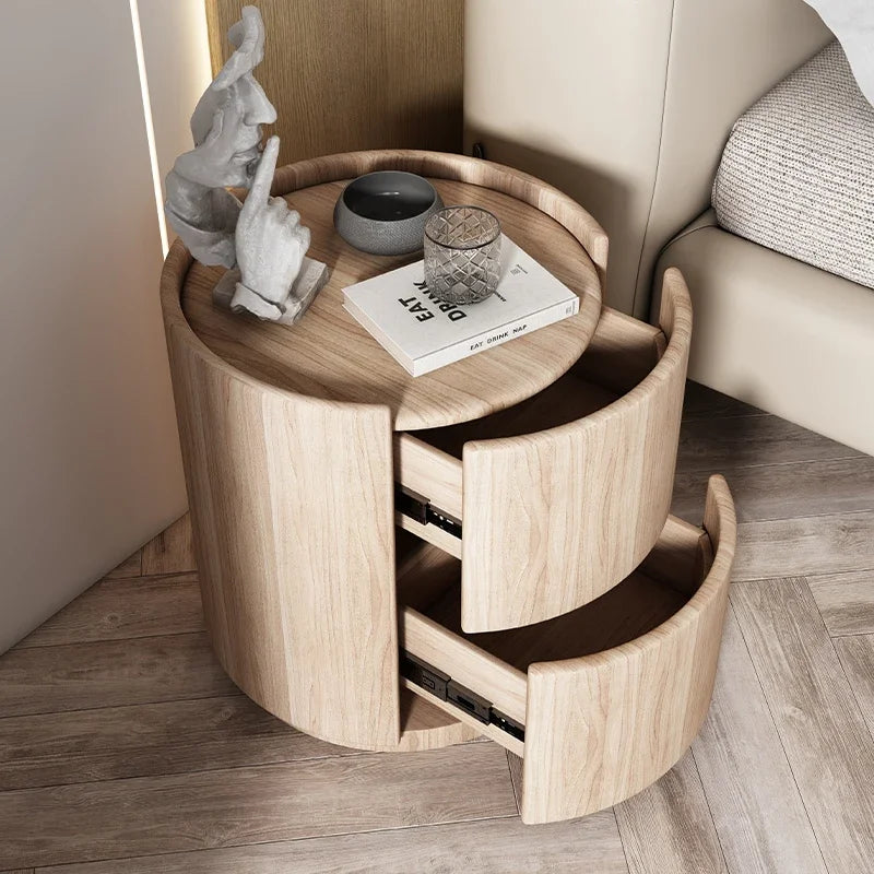 Home Living Room Sofa Side Cabinet, Creative Round Solid Wood Bedside Table, New Simple Modern Small Bedroom Storage Cabinet Taj Home Store